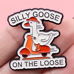 SILLY GOOSE Enamel Pin - White & Orange Scooter Design